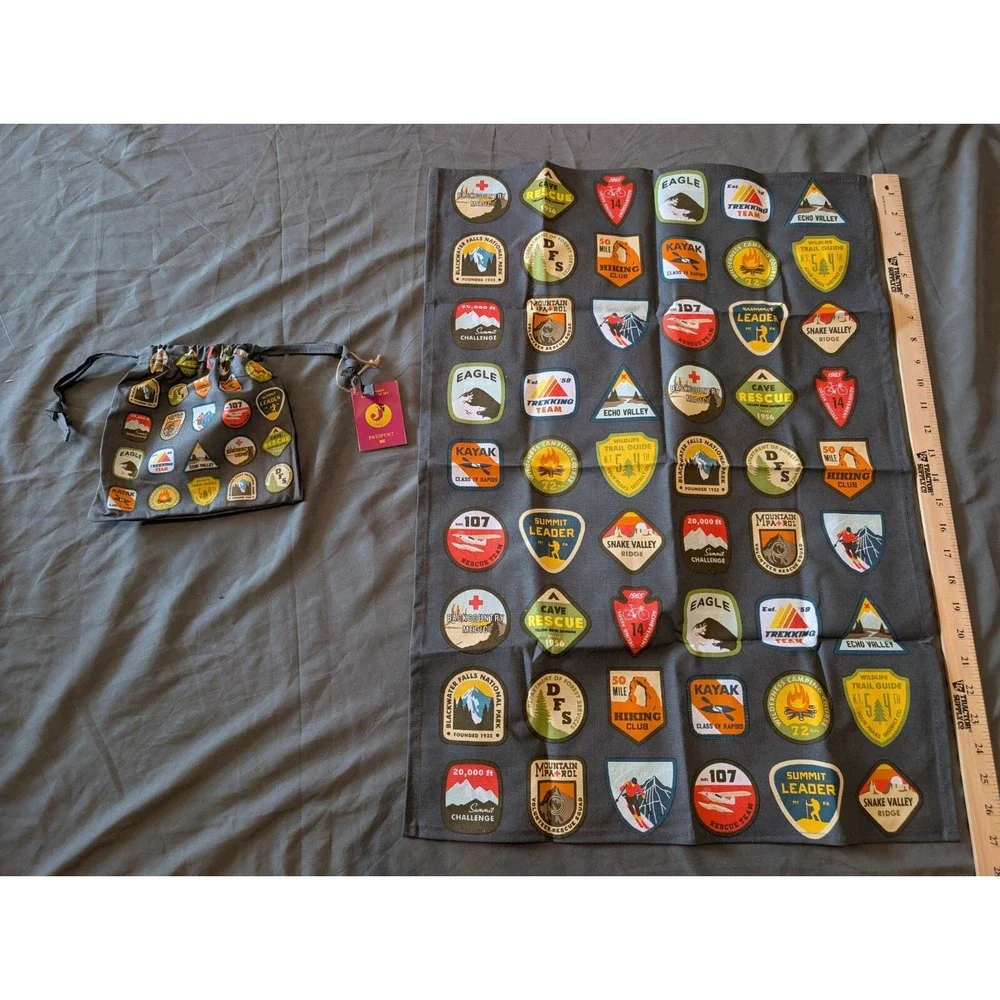 NEW Wanderlust RV Camping Patch Tea Kitchen Towel with Bag Scouting Gift 27x19